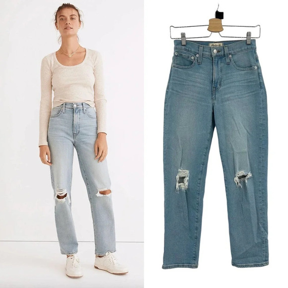 Madewell The‎ Petite Perfect Vintage Straight Jean Danby Wash: Knee-Rip Edition - Picture 1 of 11